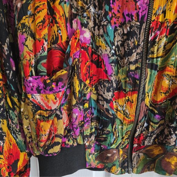 Vtg Jane Ashley Zip Up Jacket Floral Art Large Rayon Womens embelished colorful - Picture 5 of 8